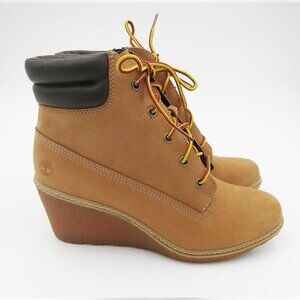 Timberland Women's Leather Earthkeepers Amston 3" Wedge Bootie Wheat Size 9 NIB
